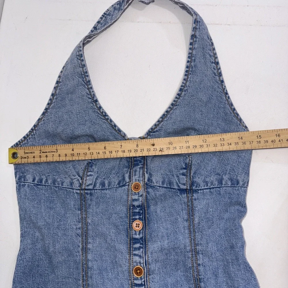 MAEVE By Anthropologie Coastal Cowgirl Button Front Corset Halter Denim Dress 2 - Picture 9 of 12